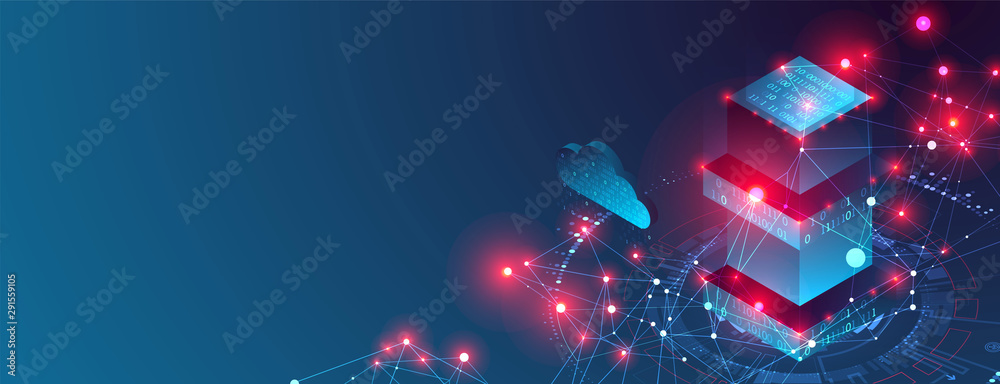 Aufkleber Isometric big data flow processing concept, cloud database. Abstract technology background. Vector illustration