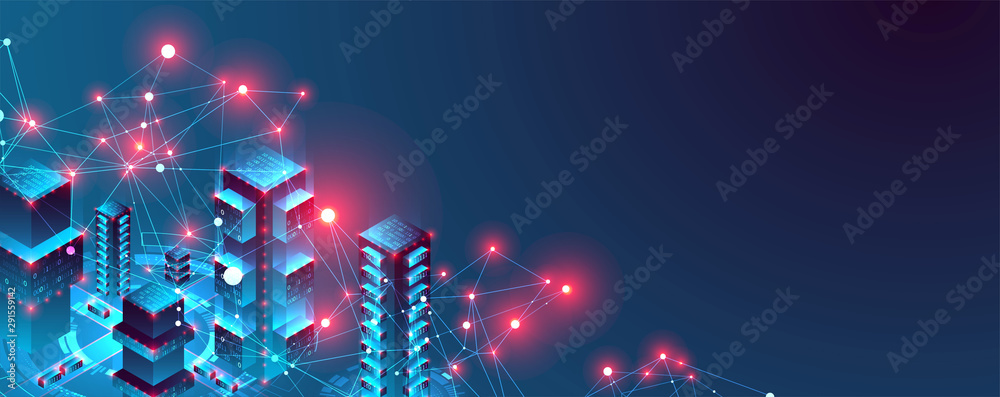 Fototapete isometric big data flow processing concept, cloud database. abstract technology background. vector i