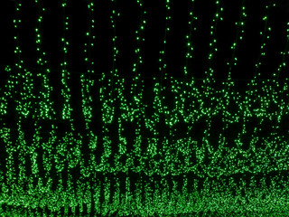 Green waves from stars copy space. Lights pattern background for design. New Year's garland.