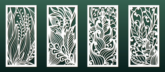 Laser cutting templates with floral pattern, vector set for card or panel decor