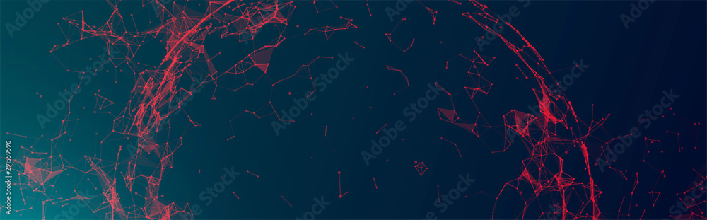 Poster Abstract geometric 3d sphere made of points and lines. Futuristic technology style.
