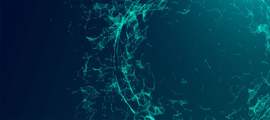 Abstract geometric 3d sphere made of points and lines. Futuristic technology style.