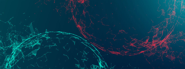 Abstract geometric 3d sphere made of points and lines. Futuristic technology style.