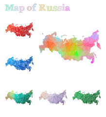 Hand-drawn map of Russia. Colorful country shape. Sketchy Russia maps collection. Vector illustration.