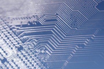 Closeup of electronic circuit board, inside of computer