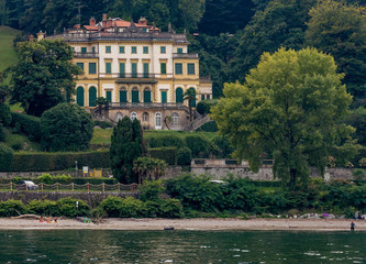 The beautiful Villa Pallavicino and its park seen from Lake Maggiore, Stresa, Italy