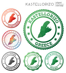 Kastellorizo badge. Colorful polygonal island symbol. Multicolored geometric Kastellorizo logos set. Vector illustration.