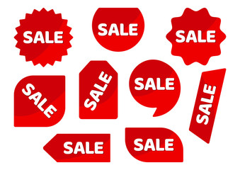 Set of red stickers, advertising badges with white inscription SALE. Vector illustration