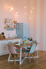 Kitchen interior with vintage fridge
