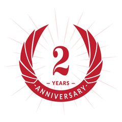 Naklejka premium 2nd years anniversary celebration design. Two years logotype. Red vector and illustration.