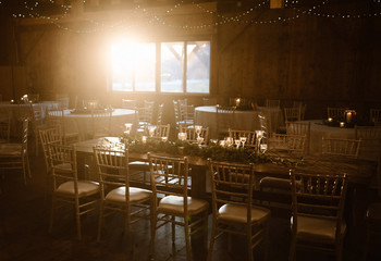 indoor wedding reception in warm light
