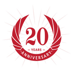20th years anniversary celebration design. Twenty years logotype. Red vector and illustration.