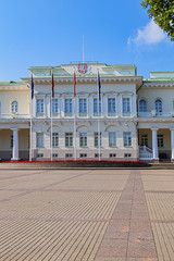 Presidential palace on Daukanto square (Simono Daukanto aikste) - official office and eventual official residence official residence of President of Lithuania in Vilnius old town. Vilnius, Lithuania.