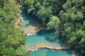 Fototapeta na wymiar Aerial view of cascades, Semuc Champey