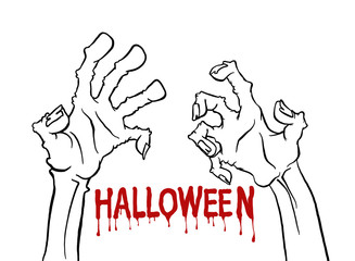 Cartoon outline zombie hand flyer sale design