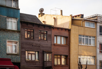 Old stone and wooden houses in old town of Istanbul, Turkey