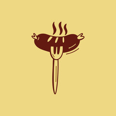 Fork with sausage. Hand-drawn illustration in sketch style.