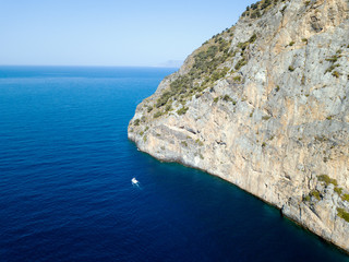Aerial view of cliffs in Fethiye Bay Mugla Turkey