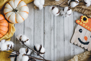 Pumpkins on a Wooden Whitewashed Background