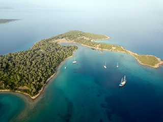 Aerial view of Cleopatra Island, Gokova Bay Turkey