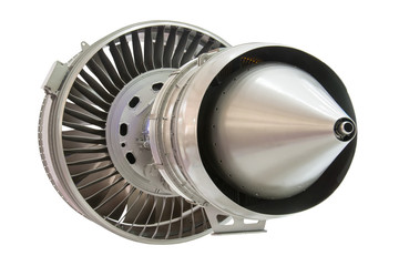 Turbine jet engine, isolated on white background.