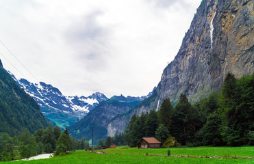 Fototapeta na wymiar Switzerland. Alpine landscape in Grindelwald with snowy mountains in summer