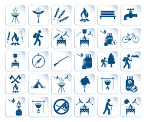 Set of travel and camping equipment icons