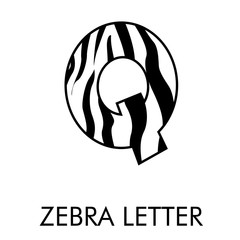 Logotipo letra Q con patrón de piel de cebra en blanco y negro