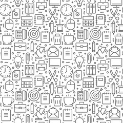 Office related seamless pattern with line icons