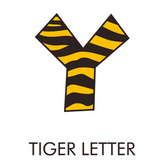 Logotipo letra Y con patrón de piel de tigre en amarillo y marrón