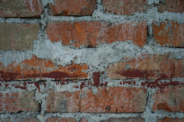 Grunge dirty old brick stone wall. construction of warm brick houses.