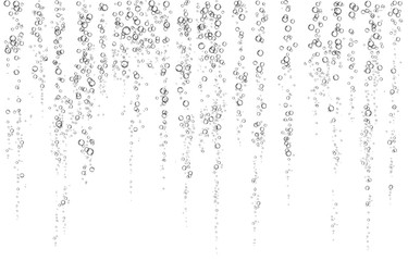 Fototapeta na wymiar Black fizzing air bubbles in water on white background. .