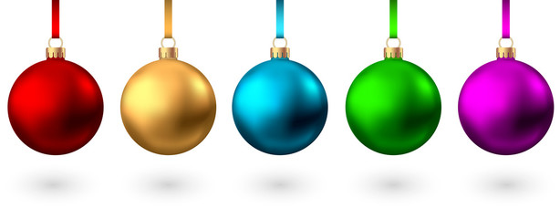 Realistic  red, gold, blue, green, pink, purple   Christmas  balls.