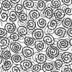 Black and white texture spirals seamless pattern.