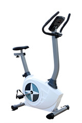 exercise bike on a white background, fitness trainer isolated