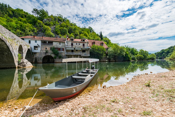 Morning on the shore of Rijeka river in Montenegro