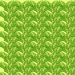 Green fresh pattern on yellow background. Texture vegetal ornament for wrapping paper and textile. 
