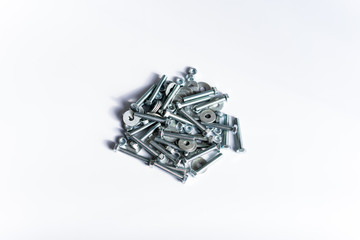 Bolts and screws on a white background