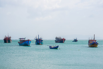 Fototapeta premium Fishing boats at sea, Vietnam