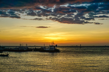Sunset at sea at the docks in Vung Tau, Vietnam