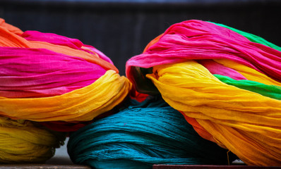 detail of colorful turbans for sale in a jaisalmer shop, rajasthan, india - 291584592