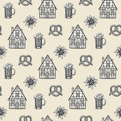 Oktoberfest beer germany bavarian background seamless pattern set