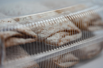 Fototapeta na wymiar Delicious pastries are in plastic packaging.