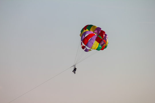 paragliding flying with two people over the sea of the c&ocirc;te d'azur, france