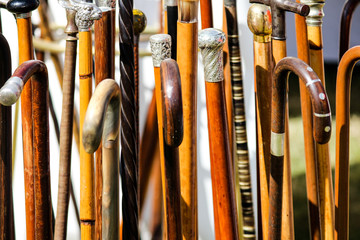 large group of antique walking sticks - 291586184