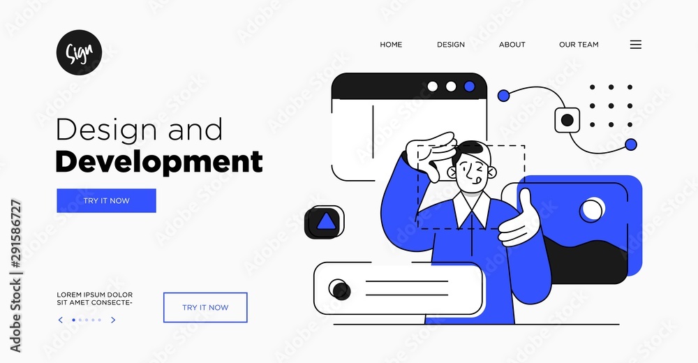 Wall mural presentation slide template or landing page website design. business concept illustrations. modern f