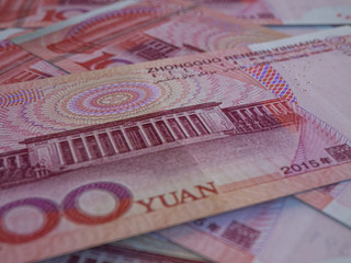 Fototapeta premium Chinese currency. 100 Chinese renminbi background. Macro