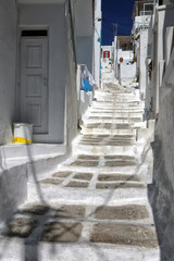 White steps of Mykonos old town, Mykonos, Greek Islands