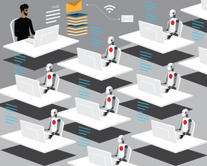 The cruel man was using machine to make the fake news,Machine learning, Artificial intelligence flat design,vector illustration