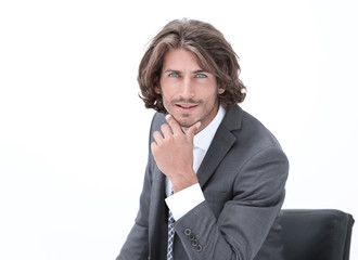 Portrait businessman sitting on chair and thinking